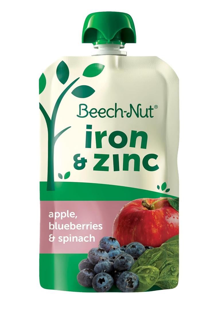 Beech-Nut Iron & Zinc Stage 4 apple, blueberries & spinach Toddler Food, 3.5 oz Pouch, BBD: OCT/26
