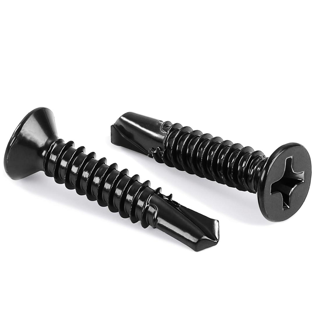 MewuDecor #12 x 1 Flat Head Self Tapping Screws Sheet Metal Screws, Stainless Steel 410, Black Finish, 100 PCS