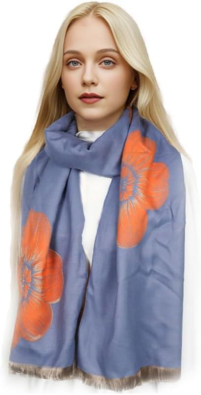 Sumato Scarf for Women Fall Winter Shawl Wraps Long Women Scarves Warm Soft Cashmere Feel Classic Floral Style (Sf1505-dark Blue)