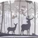 GO&SO Drum Lamp Shade Medium Gray Animal Print Sika Deer Lampshade for Table - 13" Top x 13" Bottom x 10" High (Spider) Vintage Lampshades Replacement Natural Linen Art Decor Easy Assembly