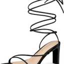 Allegra K Women's Lace Up Strappy Block High Heel Sandals (9, Black)