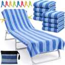 Gilprop 8 Packs Oversized Stripe Beach Towels Microfiber Pool Towel with Bags & Clips Soft Absorbent Quick Dry Camping Towels for Women Men Travel Families Swim (60×30 in,Blue)