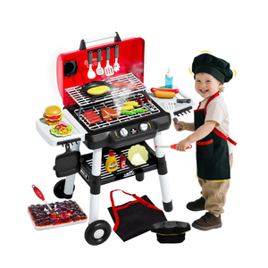 Kids Play Kitchen Toys, Kids BBQ Grill Playset with Smoke Sound Light, 2Layer Barbecue Toy with Wheel, Outdoor Play Grill Toys for Toddlers 35, Play Food Toys Cooking Set, Birthday Gift for Boy Girl
