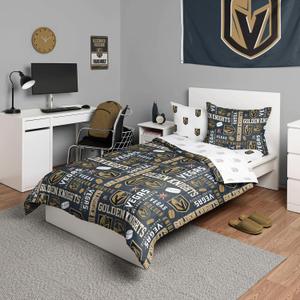 FOCO Vegas Golden Knights NHL Team Color Bed in a Bag Comforter Bedding 5 Piece Set - Twin