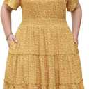 Nemidor Womens Plus Size Summer Midi Dress Casual Tiered Floral Print Beach Swing Boho Dresses with Pocket 16-26