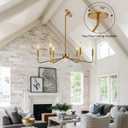 Brushed Gold Chandeliers for Dining Room, 6-Light Modern Farmhouse Chandelier, Brass Candle Style Hanging Light Fixture for Living Room Bedroom Kitchen Island