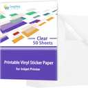 Gwybkq Clear Printable Vinyl Sticker Paper for Inkjet Printer,50 Sheets Transparent Decay Paper Clear Labels, Dries Quickly Vivid Colors, Tear & Scratch Resistant