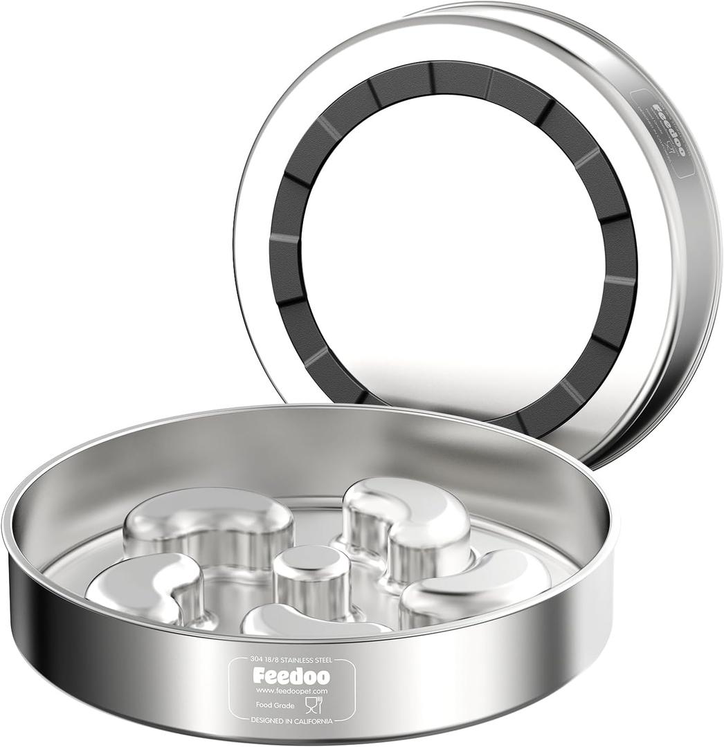 Slow Feeder Dog Bowl, Double Wall Food Grade Stainless Steel, Heavy Duty with Non-Slip Rubber Base, 2Cups Capacity for Medium Dogs to Slow Down Eating (Grey)