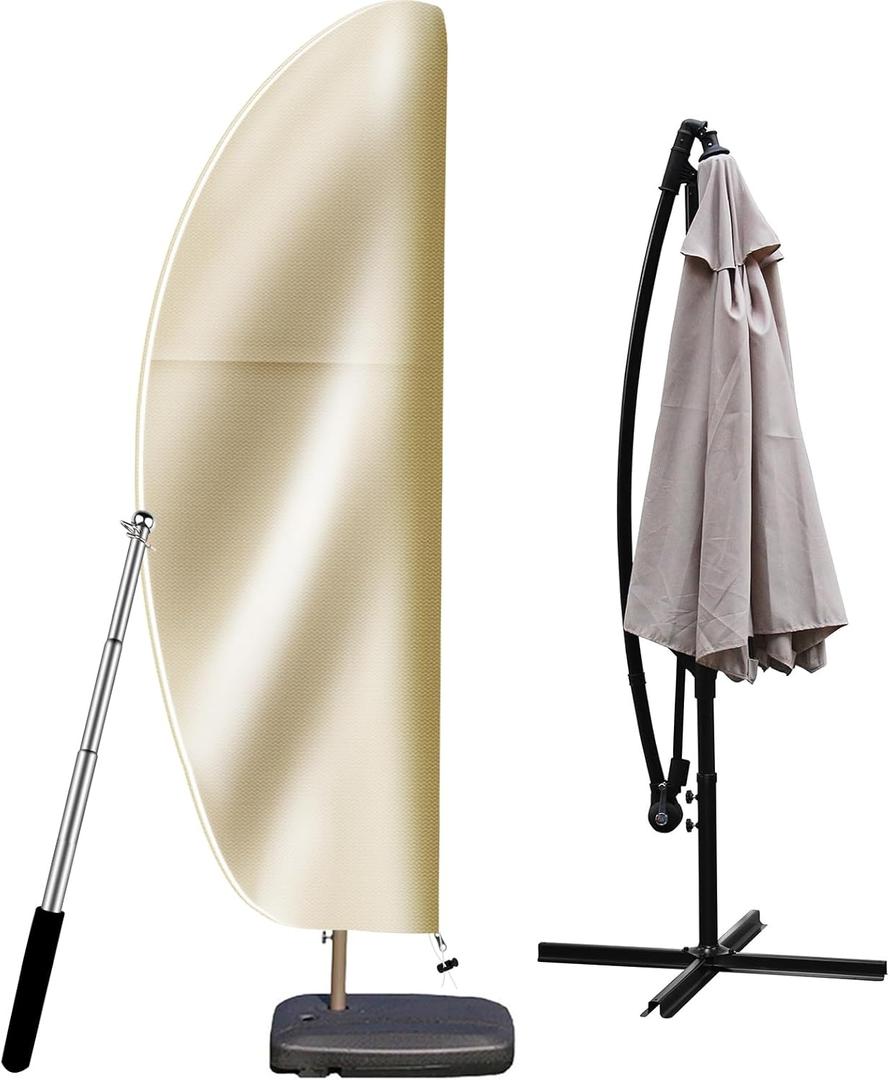 Patio Umbrella Cover for Outdoor – Heavy Duty 420D Oxford Fabric with Pole & Zipper, Easy Install – Waterproof, UV Resistant, Prevents Fading & Rips – Fits 9–14ft Cantilever & Offset Umbrellas