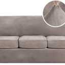 H.VERSAILTEX Modern Velvet Plush High Stretch Sofa Slipcover Furniture Protector Form Fit Luxury Thick Sofa Cover for 3 Cushion Couch, Machine Washable Width Up to 90 Inch (Sofa,Taupe), 6Piece