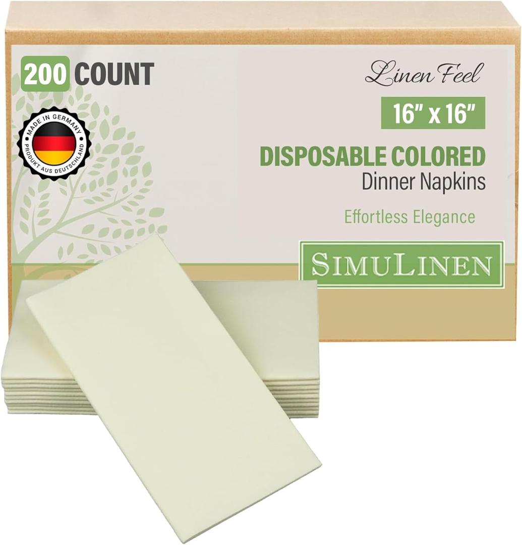 SimuLinen Champagne Linen Feel Disposable Dinner Napkins - Cloth-Like Kosher Napkins for Celebrations, Weddings, and Showers, 16"x16", Box of 50