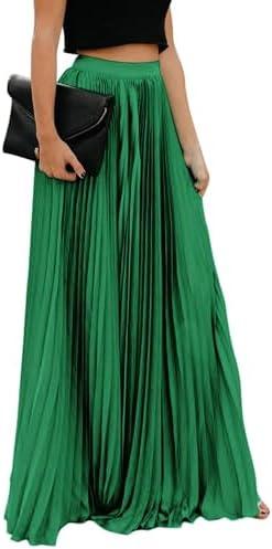 ebossy Women's High Waist Flowy Pleated Chiffon Maxi Skirt