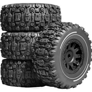 Pre-glued 64mm RC Truck Rubber Tires and Nylon Wheel with 12mm Hex, Fit for 1/14 1/16 1/18 RC On/Off-Road Racing Car, ARRMA Mojave GROM, HPI, Traxxas Slash, Tamiya, Toyota, WLtoys (Black)