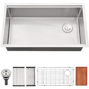 30 Inch Undermount Kitchen Sink 16 Gauge Stainless Steel Kitchen Sink R10 Single Bowl Workstation with Offset Drain 30"x19"x10"