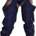 Vakkest Women's Baggy Denim Jeans Patchwwork Pants High Cutout Straight Wide Leg Stretchy Ripped Pants Y2K Streetwear, M