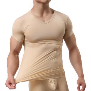 YUFEIDA Men's Sexy Underwear T-Shirt Short Sleeve Mesh Sheer Top Undershirt Sleepwear(Buff M)