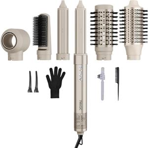7MAGIC 6 in 1 Multi Hair Styler Dryer Brush, 110,000 RPM High-Speed, Negative Ionic, Fast Drying for Professional Blow Dry, Curling, Volumizing, Straightening and Styling, Gold