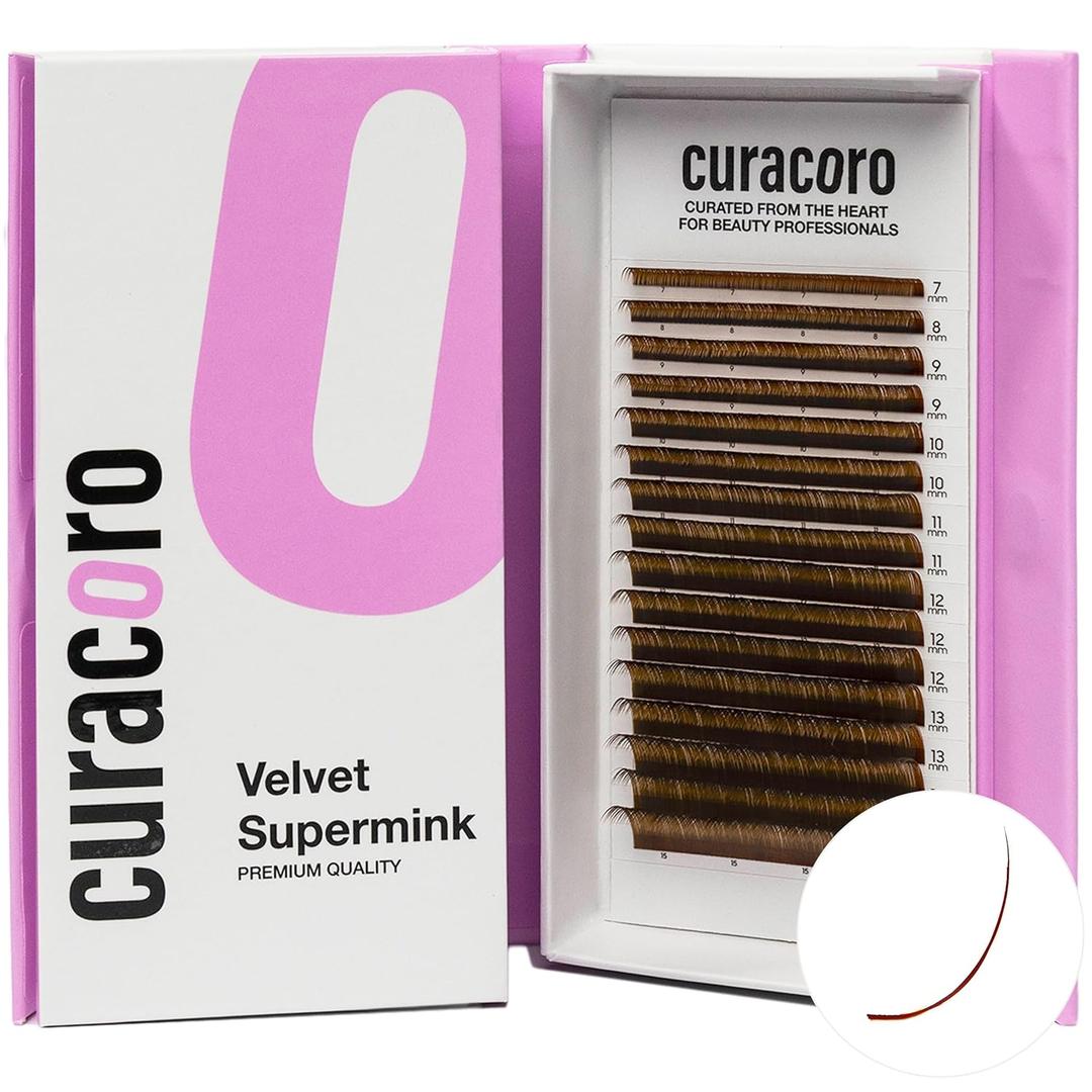 Curacoro Brown Super Mink Lashes Extensions - Multi Selections from 0.03 to 0.07, C CC D Curl, 7-15mm Length Mixed Tray Silk Eyelashes, Individual Eyelash Extensions (7mm-15mm)