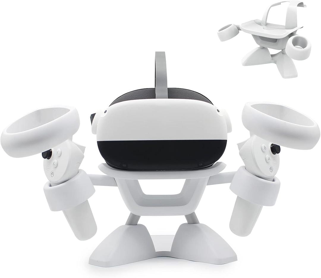 Dollox VR Stand, VR Headset Stand VR Display Holder Storage Virtual Reality Headset Desktop Display Stand for Oculus Quest 2, Quest 3/3s, Rift, Rift S, Valve Index Headsets & Touch Controllers