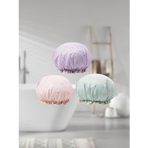 3 Pcs Shower Caps Ladies and Girls Hats, Reusable Waterproof Shower Caps Double Waterproof Layer (Star Green Pink Purple)