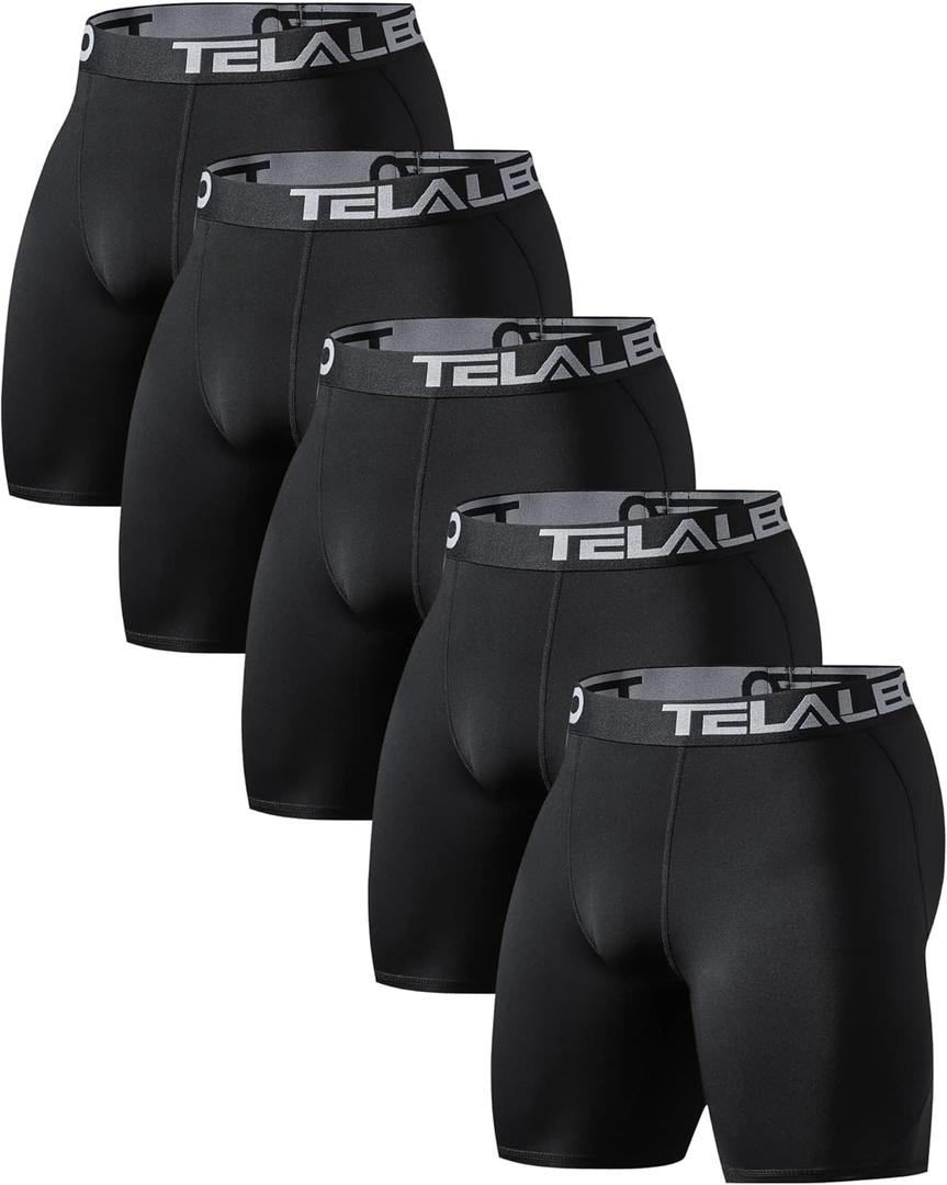 TELALEO 6 or 5 Pack Compression Shorts for Men Spandex Sport Shorts Athletic Workout Running Performance Baselayer Underwear (Large)