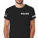 Veracco 2-Sided Police T-Shirt  Cop Guard T-Shirts Event Staff Shirt Two-Sided American USA Flag On Arm Men Tees (X-Large, Black)