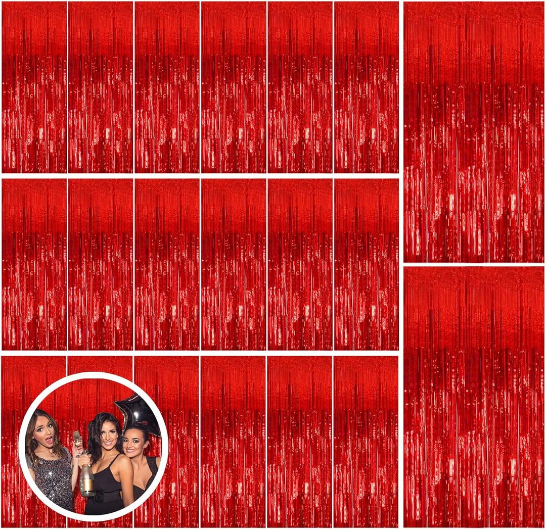 20 Pack Red Streamers Party Backdrop Christmas Decorations Foil Fringe Backdrop Curtains Carnival Casino Theme Birthday New Year Holiday Celebration Bachelorette Party Decorations Supplies (39.4"W x 78.7"L (Pack of 20))