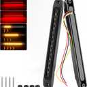 PSEQT 10" LED Trailer Tail Light Bar Brake Stop Turn Signal Lights Assembly Identification Red & Amber Sequential Strobe Strip Lamp w/Smoked Lens Waterproof for Pickup Golf Cart Offroad Truck RV UTV