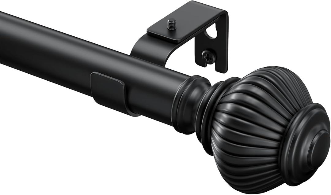 Black Curtain Rods for Windows 48 to 84 Inch, 1 Inch Heavy Duty Adjustable Decorative Curtain Rod with Lantern Ball Finials, Indoor/Outdoor Modern Single Window Rods, 30-88
