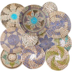 Tatuo 11 Pcs Boho Wall Basket Decor Decorative Bulrush Woven Basket Wall Decor Art Round Farmhouse Hanging Baskets for Kitchen Rustic Home Summer Decorations, Multi Sizes(Multicolour)