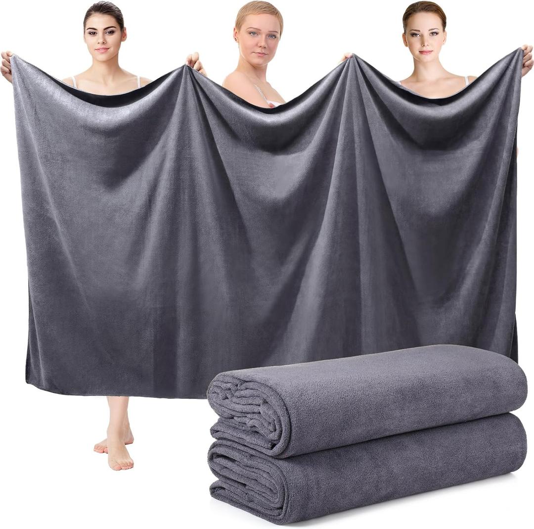 Mixweer 2 Pcs Oversized Bath Towels, 40 x 80 Inch Giant Microfiber Jumbo Bath Sheets Ultra Soft Bathroom Microfiber Quick Dry Absorbent Shower Towels for Spa Camping Beach (Dark Grey)