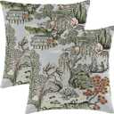 Boho Coral Chinoiserie Pillow Cover 18x18 Inch Set of 2