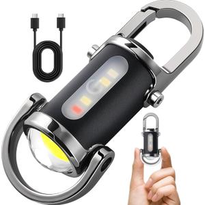 Rechargeable Keychain Flashlights, 800 Lumens EDC Mini Flashlights, COB Keychain Work Light Flashlights 7 Light Modes, Bright Mini Keychain Light for Walking, Searching and Hiking (1Pack, Black)