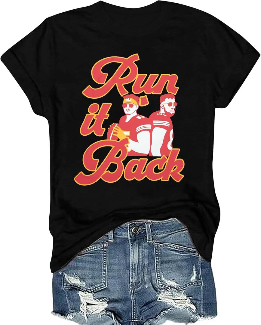 Game Day Shirt Women: Team Fan T-Shirt Cute Football Heart Graphic Tees Casual Season Short Sleeve Tops (Black, S)