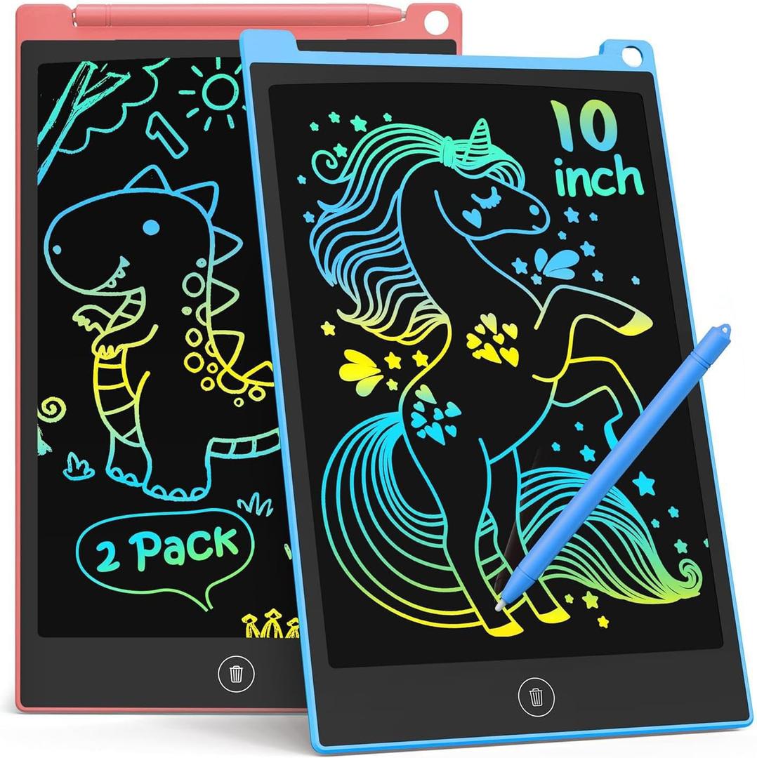 TECJOE 10 Inch 2 Pack LCD Writing Tablet, Colorful Doodle Board Drawing Tablet for Kids, No Mess Toddler Travel Learning Toys, Christmas Birthday Gifts for 3 4 5 6 7 8 Year Old Boys Girls Preschooler (Blue Pink)