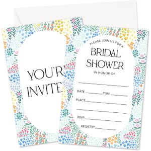 Wedding Shower Invitations, Floral Invites Cards For Couple, Bridal Shower Party Celebration Favors Supplies, 25pcs Wedding Banquet Party Fill In Invitation Cards With Envelopes -11