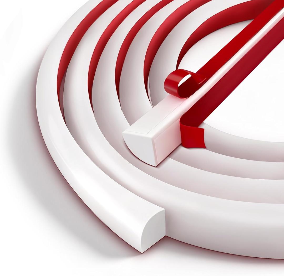 Flexible Quarter Round Molding Bendable Molding Trim 0.5 Inch(W) x 5 Feet(L) Self Adhesive Vinyl Wall Base Peel and Stick Rubber Edge Trim for Floor,Tub,Around Curved Stairs (White)