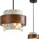Modern Translucent Stone Pendant Light Fixture,Terrazzo Pendant Lights Kitchen Island with Wood Accent Hanging Light for Dining Room Living Room Bedroom Cafe (1-Pack)