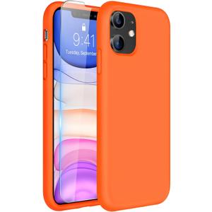 Miracase Designed for iPhone 11 Phone Case, with Screen Protector, Liquid Silicone Gel Rubber Full Body Drop Protection Shockproof Cover Phone Case for iPhone 11 6.1 inch, Orange