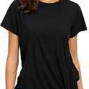 Womens Short Sleeve Loose Twist Knot Front T Shirts Cotton Casual Blouse 3XL