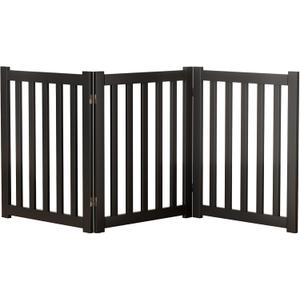 3-Panel Solid Wood Dog Gate - Freestanding Folding Pet Gate for Doorways, Stairs, Indoor, 24" Height, No Installation Needed, Black