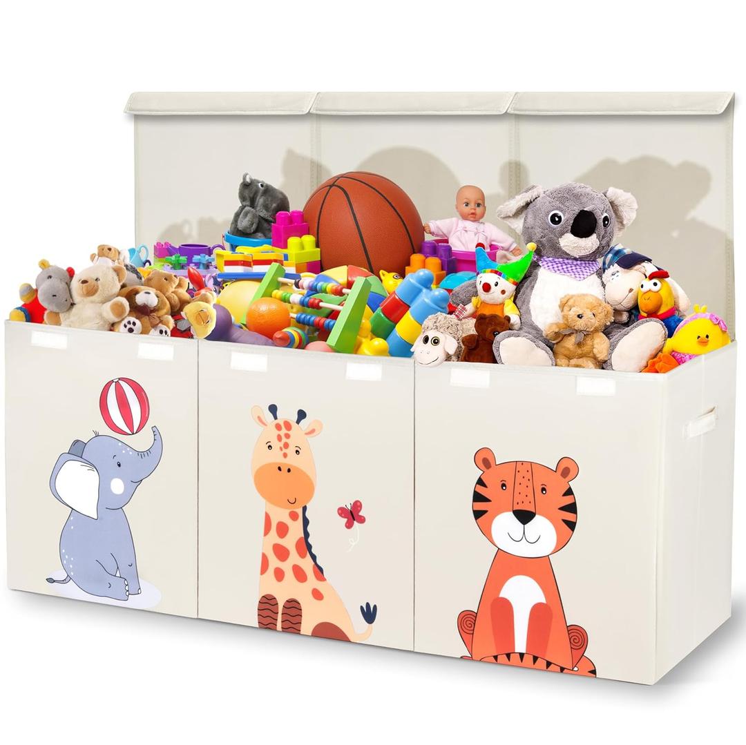 Zebra Baby Toy Storage Organizer for Kids and Toddlers, 40" x 13.5" x 16.5" - Large Collapsible Toy Chest for Living Room - Box, Bin, Organizer for Boys and Girls, Extra Big (Safari Yellow)