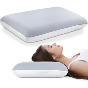 Memory Foam Pillow Queen Size, Cooling Bed Pillow for Sleeping  Medium Firm Neck & Shoulder Support, Slow-Rebound Comfort, Double-Sided All-Season Design, Washable Cover (White & Gray) (Standard)