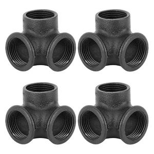 1" Black Pipe Fittings 3-Way Side Outlet Elbow - Home Expert 4 Pack Malleable Cast Iron Threaded Pipe Fittings 3-Way Side Outlet Tee for Industrial Pipe Shelves Bracket Vintage Pipe Furniture