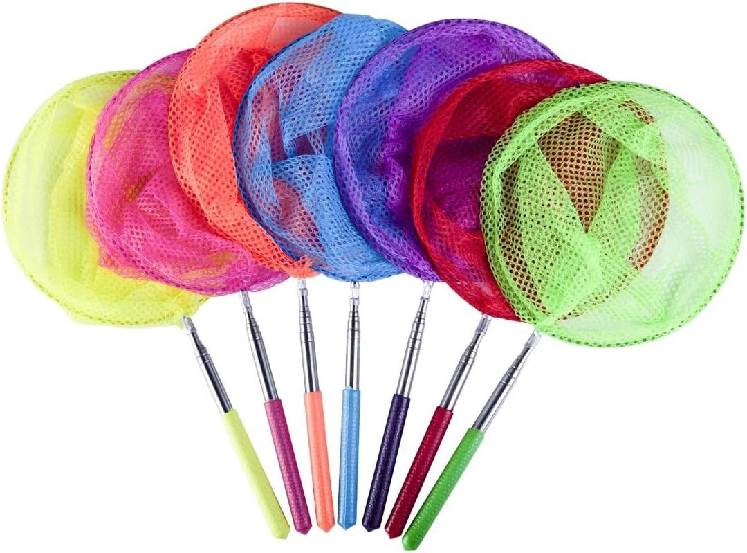7-Piece Colorful Telescopic Kids Fishing Net Butterfly Net Catching Insects Bugs Beach Toys for Kids Outdoor Playing (Small)
