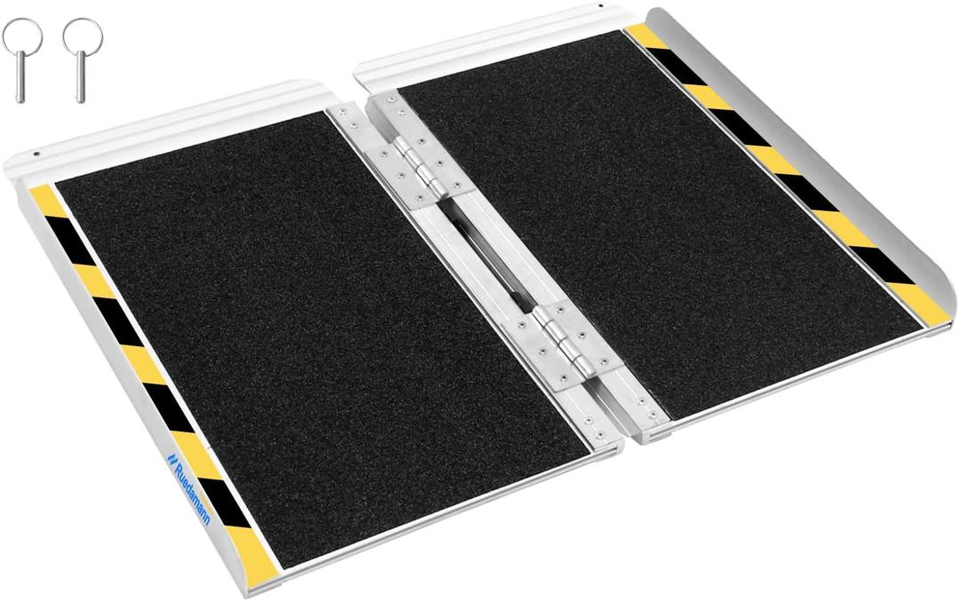 Ruedamann 2FT Portable Wheelchair Ramp, Folding Handicap Ramps for Home Entry, Aluminum Wheelchair Ramps for Doorways, Steps, Stairs, Scooters, Power Wheelchairs, Strollers (2FT (Usable Height 2.4"-6"))
