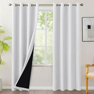 BONZER 100% Blackout Curtains for Bedroom - Light Blocking Window Drapes with Black Backing, Privacy Protection Single Layer Room Darkening Curtain for Living Room, 54 x 84 Inch, White, 2 Panels