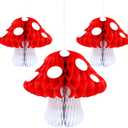 Gyufise 3 Pack Mushroom Shaped Honeycomb Paper Lanterns Mushroom Party Decorations Mushroom Honeycomb Balls Decorations Centerpieces for Birthday Party Garden Room Decor