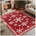Artoid Mode Red Snowflake Pinecone Winter Area Rug, Christmas Home Decor Low-Profile Non-Slip Washable Large Rug for Living Room Bedroom Farmhouse Dining Room Kids Playroom 5x7 Feet