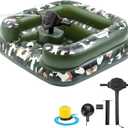 Motorized Pool Float for Adult, Motorcycle Inflatable Pool Lounger Chair River Tube Floating with Pusher Handles Cup Holder and Pump Waterproof for Party Beach Lake Outdoor, 44 x 44"